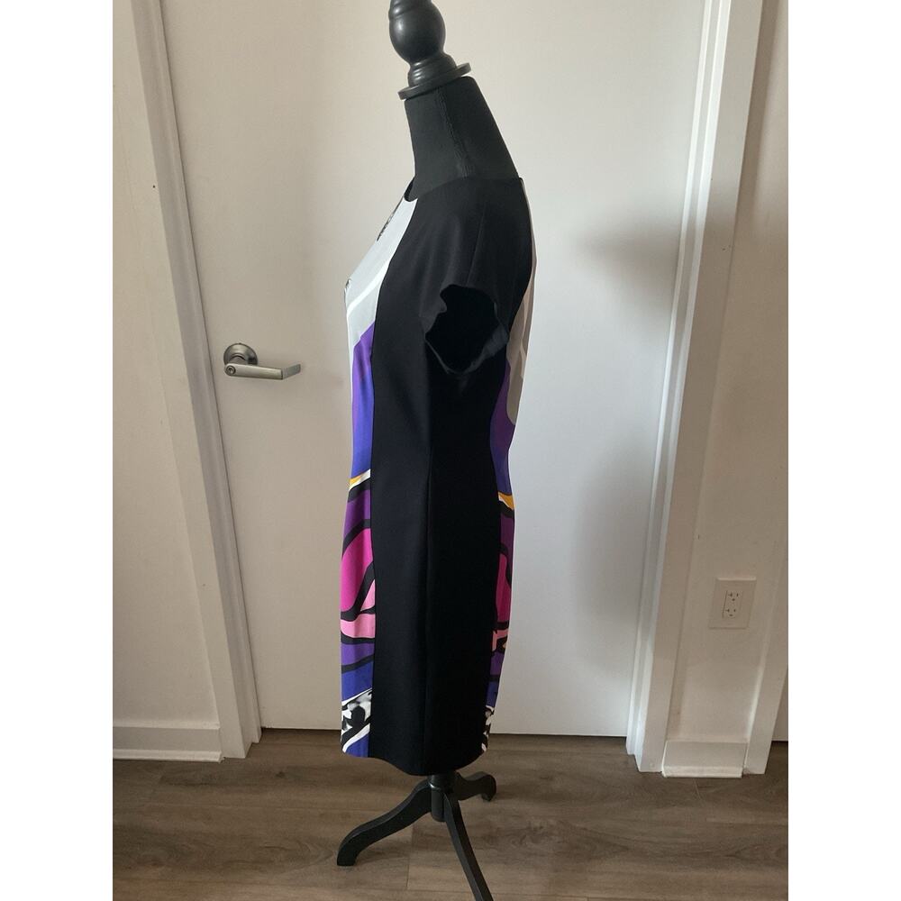 Escada Watercolor Abstract Fantasy Colorblock Sheath Dress Black SZ 8 - Picture 2 of 5
